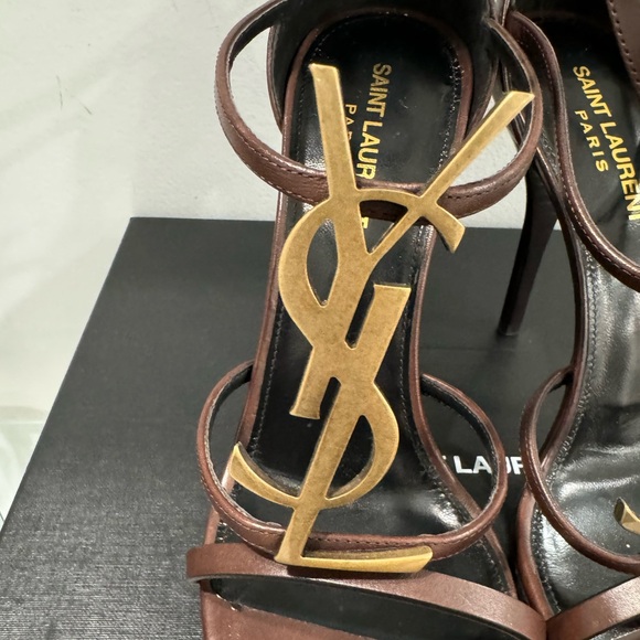 Yves Saint Laurent YSL Cassandra Brown Leather High Heel Sandals Sz 39.5 NEW - Picture 2 of 11